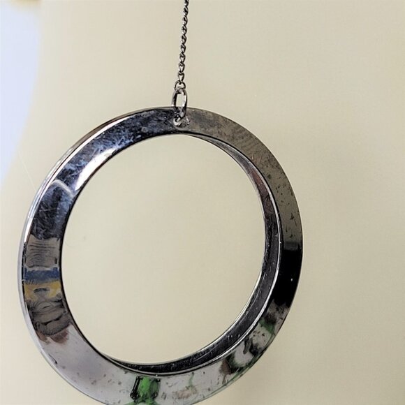 Single Circle Hematite Tone Dangle Earrings - Picture 8 of 9